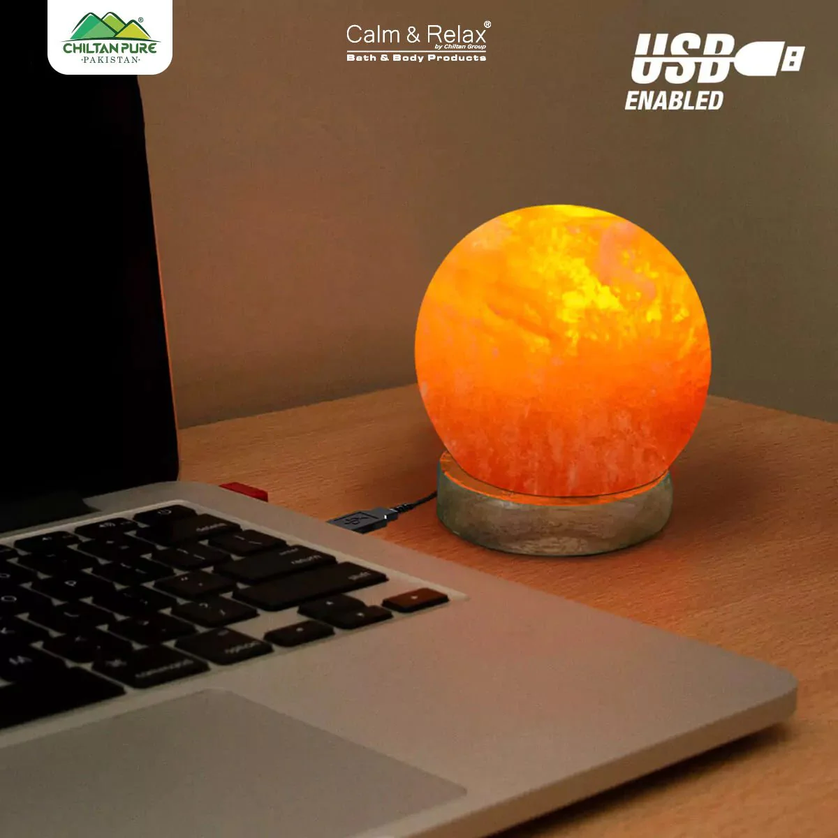 Ball Shape USB Salt Lamp with Multicolored LED Bulb
