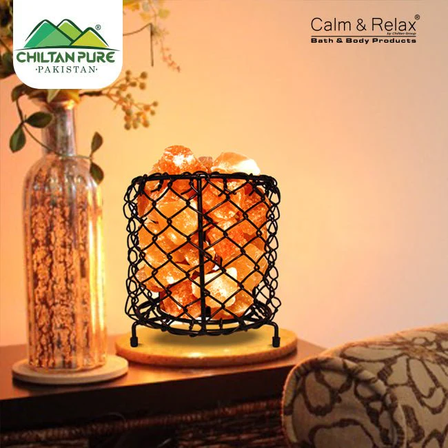 Cylinder Shape Metal Basket Salt Lamp - Natural Salt Air Purifying