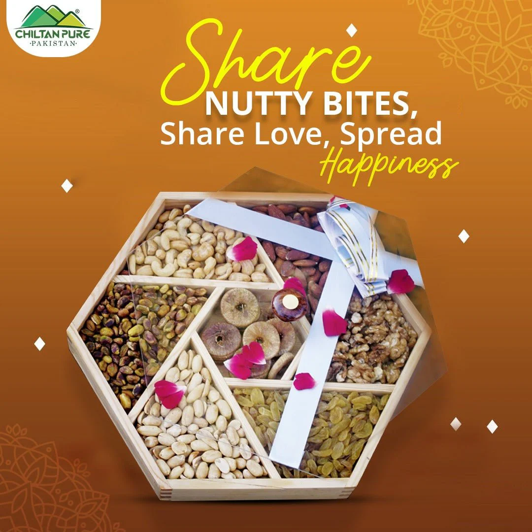Hexagonal - Shaped Dry Fruits Wooden Box  with Seven Sections - Almonds , Cashews , Pistachios, Peeled Peanuts , Walnuts , Mixed Nuts , and Golden Raisins - A Nutty Delight Share with your Family - Image 3