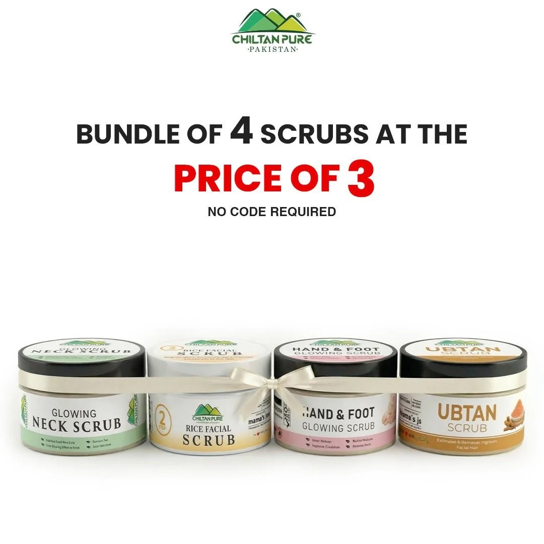 Bundle Of 4 Scrub At The Price Of 3 / Neck Scrub / Rice Scrub / Hand and Foot Scrub / Ubtan Scrub