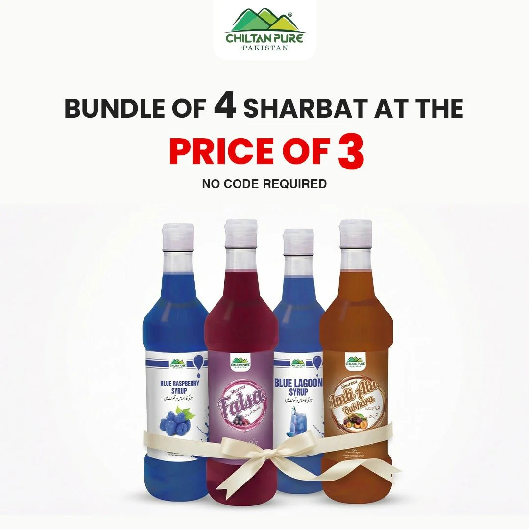 Bundle Of 4 Sharbat  At The  Price Of 3 / Blue Raspberry Syrup / Falsa Sharbat / Blue Lagoon Syrup / imli Aloo Bhukhara Sharbat