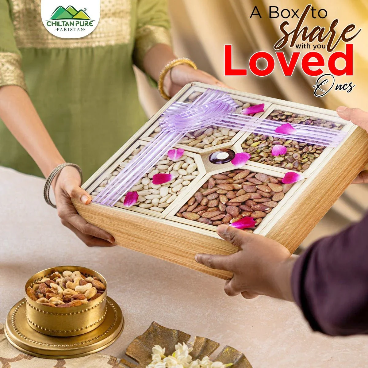 Square - Shaped Dry Fruits Wooden Box - with Almonds , Pistachios , Cashews , and Peeled Peanuts - Nutty Treat to Share Love with Loved Ones - Image 3