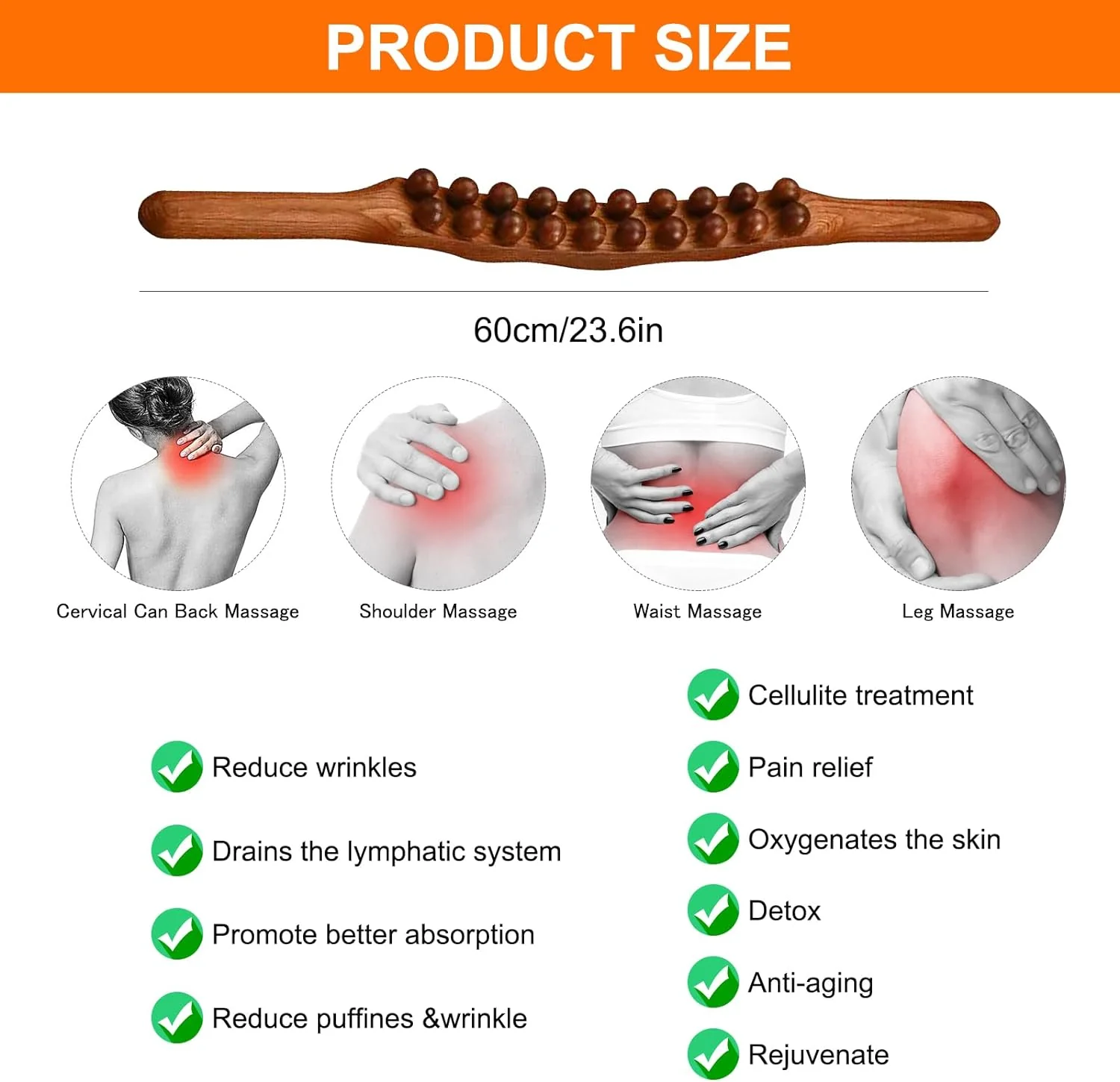 Wood Therapy Massage Stick / Tools Guasha Massage Wooden Roller - Image 2